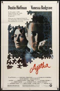 7r146 AGATHA 1sh '79 cool puzzle art of Dustin Hoffman & Vanessa Redgrave as Christie!