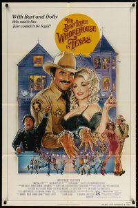 7r216 BEST LITTLE WHOREHOUSE IN TEXAS 1sh '82 art of Burt Reynolds & Dolly Parton by Gouzee!