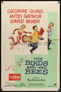 7r231 BIRDS & THE BEES 1sh '56 wacky art of George Gobel, Mitzi Gaynor, & David Niven!