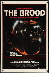 7r283 BROOD 1sh '79 David Cronenberg, Oliver Reed, Samantha Eggar, art of monster in embryo!