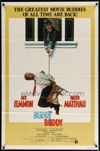 7r291 BUDDY BUDDY int'l 1sh '81 Walter Matthau hangs Jack Lemmon out of a window in a chair!