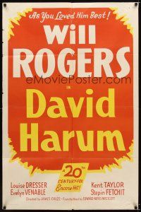 7r351 DAVID HARUM 1sh R49 Will Rogers in the title role, as you loved him best!