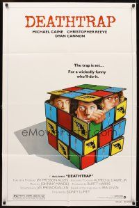 7r355 DEATHTRAP style B 1sh '82 art of Chris Reeve, Michael Caine & Dyan Cannon in Rubik's Cube!