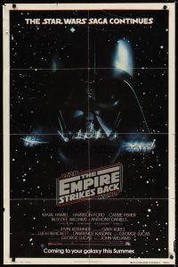 7r372 EMPIRE STRIKES BACK advance 1sh '80 cool c/u image of Darth Vader head floating in space!