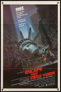 7r375 ESCAPE FROM NEW YORK 1sh '81 Carpenter, art of decapitated Lady Liberty by Barry E. Jackson