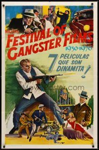7r384 FESTIVAL OF GANGSTER FILMS 1930-1970 1sh '70 art of James Cagney w/tommy gun!