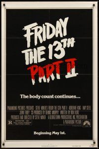 7r397 FRIDAY THE 13th PART II teaser 1sh '81 slasher horror sequel, body count continues!