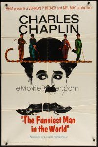 7r400 FUNNIEST MAN IN THE WORLD 1sh '67 cool close up art of Charlie Chaplin w/4 small images!