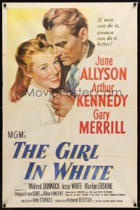 7r407 GIRL IN WHITE 1sh '52 art of pretty female doctor June Allyson & Arthur Kennedy!