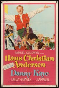7r420 HANS CHRISTIAN ANDERSEN style A 1sh '53 art of Danny Kaye w/story characters!
