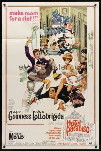 7r436 HOTEL PARADISO 1sh '66 wacky Frank Frazetta art of Alec Guinness & sexy Gina Lollobrigida!