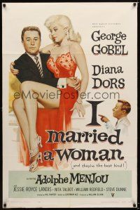 7r439 I MARRIED A WOMAN 1sh '58 artwork of sexiest Diana Dors sitting in George Gobel's lap!