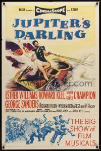 7r472 JUPITER'S DARLING 1sh '55 great art of sexy Esther Williams & Howard Keel on chariot!