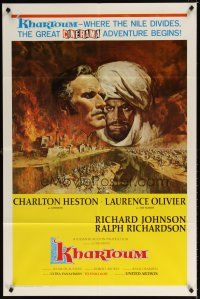 7r476 KHARTOUM style A 1sh '66 art of Charlton Heston & Laurence Olivier, Cinerama adventure!