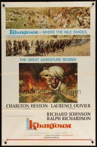7r477 KHARTOUM style B 1sh '66 art of Charlton Heston & Laurence Olivier, adventure!
