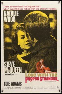 7r525 LOVE WITH THE PROPER STRANGER 1sh '64 romantic close up of Natalie Wood & Steve McQueen!