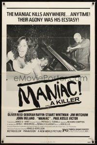 7r545 MANIAC 1sh '77 Oliver Reed, Deborah Raffin, the maniac kills anywhere!