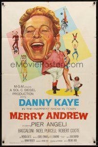 7r567 MERRY ANDREW 1sh '58 art of laughing Danny Kaye, Pier Angeli & chimp!