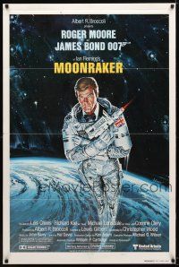 7r584 MOONRAKER style A int'l teaser 1sh '79 art of Roger Moore as Bond in space by Goozee!