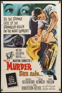 7r068 MURDER SHE SAID 1sh '61 detective Margaret Rutherford follows a strangler, Agatha Christie