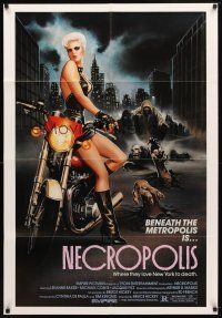 7r596 NECROPOLIS 1sh '86 art of sexy LeeAnne Baker on motorcycle w/zombies!