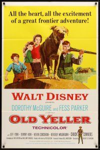 7r619 OLD YELLER 1sh R65 Dorothy McGuire, Fess Parker, art of Walt Disney's most classic canine!