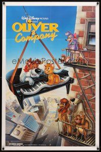 7r620 OLIVER & COMPANY 1sh '88 great image of Walt Disney cats & dogs in New York City!