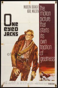 7r626 ONE EYED JACKS 1sh '61 art of star & director Marlon Brando with gun & bandolier!