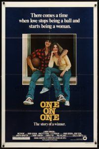 7r627 ONE ON ONE 1sh '77 great image of Robby Benson holding basketball & Annette O'Toole!