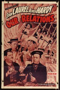 7r639 OUR RELATIONS 1sh R48 great images of Stan Laurel & Oliver Hardy!