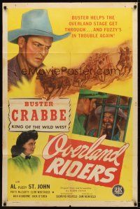 7r644 OVERLAND RIDERS 1sh '46 cowboy Buster Crabbe & wacky Al Fuzzy St. John!