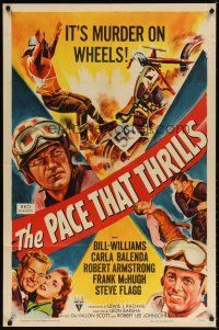 7r645 PACE THAT THRILLS style A 1sh '52 cool motorcycle racing art, murder on wheels!