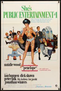7r079 PENELOPE 1sh '66 sexiest artwork of Natalie Wood with big money bags and gun!