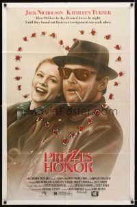 7r711 PRIZZI'S HONOR 1sh '85 cool art of smoking Jack Nicholson & Kathleen Turner w/bullet holes!