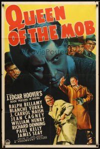 7r086 QUEEN OF THE MOB style A 1sh '40 Ralph Bellamy, based on book by J. Edgar Hoover!