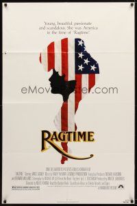 7r720 RAGTIME 1sh '81 James Cagney, cool patriotic American flag art, directed by Milos Forman!