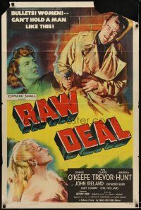 7r090 RAW DEAL 1sh '48 art of Dennis O'Keefe & sexy bad girl Claire Trevor!
