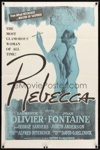 7r731 REBECCA 1sh R60s Alfred Hitchcock, art of Laurence Olivier & Joan Fontaine!