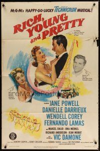7r750 RICH, YOUNG & PRETTY 1sh '51 Jane Powell is romanced in Paris France, Danielle Darrieux!