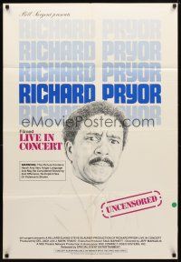 7r752 RICHARD PRYOR: LIVE IN CONCERT 1sh '79 uncensored, cool portrait artwork of Pryor!