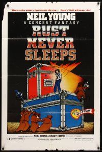 7r773 RUST NEVER SLEEPS 1sh '79 Neil Young, rock and roll art by Weisman & Evans, Rust-O-Vision!