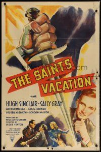 7r095 SAINT'S VACATION style A 1sh '41 Hugh Sinclair in the title role, cool artwork of dagger!