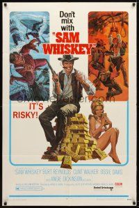 7r780 SAM WHISKEY 1sh '69 art of Burt Reynolds & sexy Angie Dickinson by huge pile of gold!