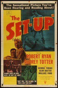 7r804 SET-UP style A 1sh '49 great image of boxer Robert Ryan fighting in the ring, Robert Wise!