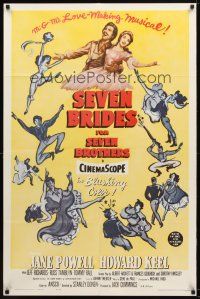 7r805 SEVEN BRIDES FOR SEVEN BROTHERS 1sh R62 art of Jane Powell & Howard Keel, classic musical!