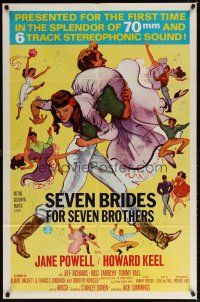 7r806 SEVEN BRIDES FOR SEVEN BROTHERS 1sh R68 art of Jane Powell & Howard Keel, MGM musical!