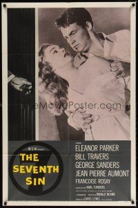 7r100 SEVENTH SIN 1sh '57 sexy scared Eleanor Parker betrays super angry Bill Travers!