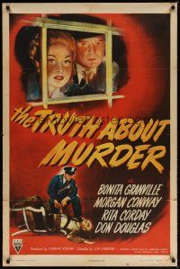 7r117 TRUTH ABOUT MURDER style A 1sh '46 District Attorney vs. his own wife in court, film noir!