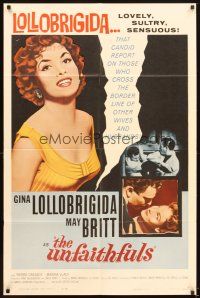 7r946 UNFAITHFULS 1sh '60 close up of sexy red-haired Gina Lollobrigida, May Britt!