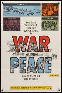 7r963 WAR & PEACE 1sh R63 art of Audrey Hepburn, Henry Fonda & Mel Ferrer, Leo Tolstoy epic!